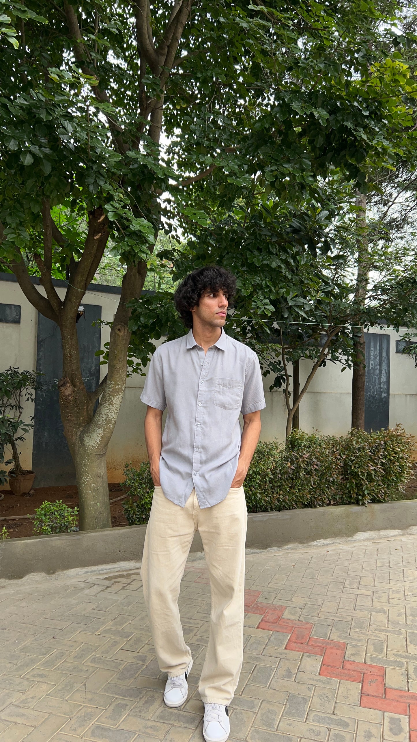 Light Grey Textured Cotton Half Sleeves Shirt
