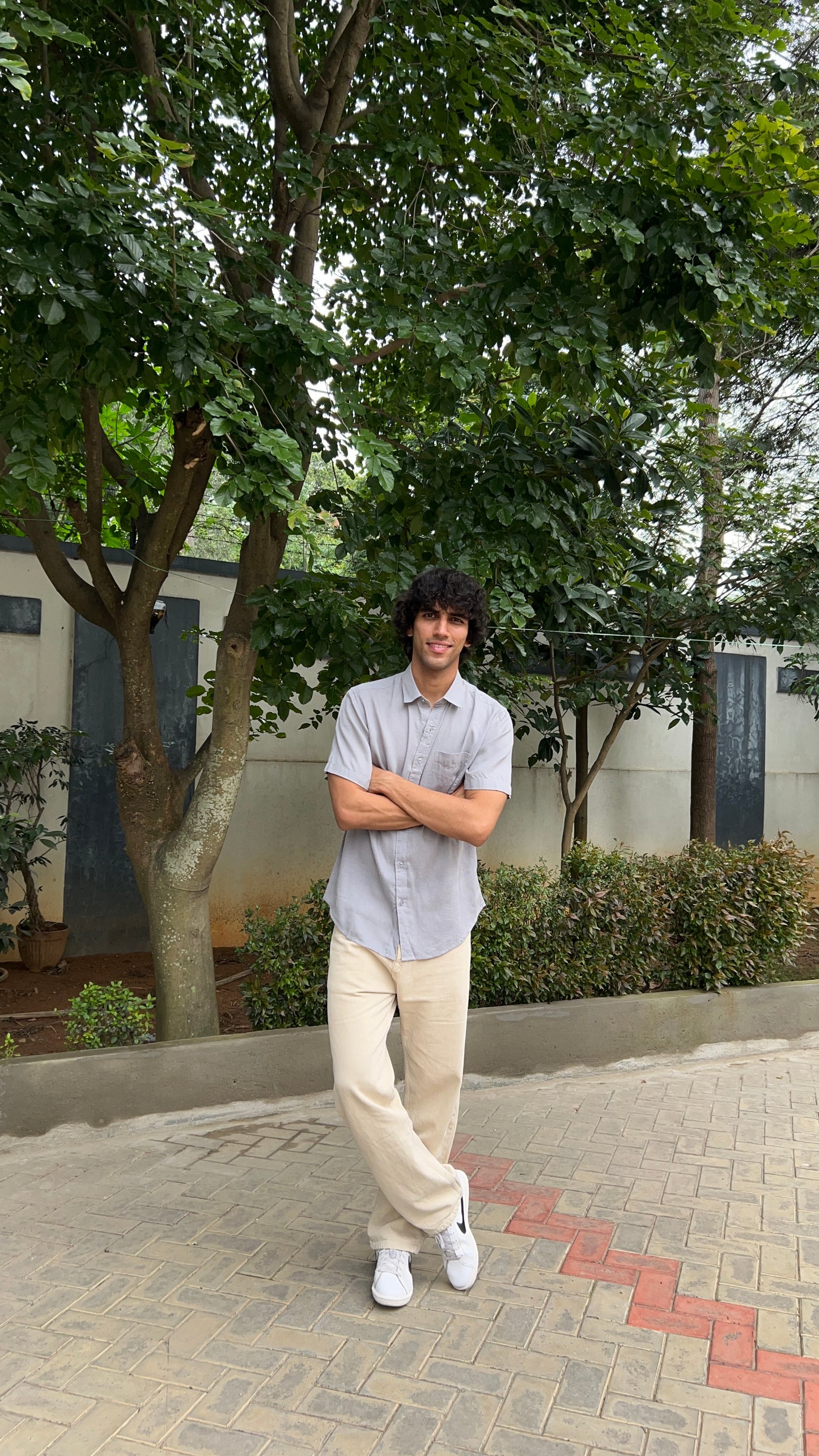 Light Grey Textured Cotton Half Sleeves Shirt