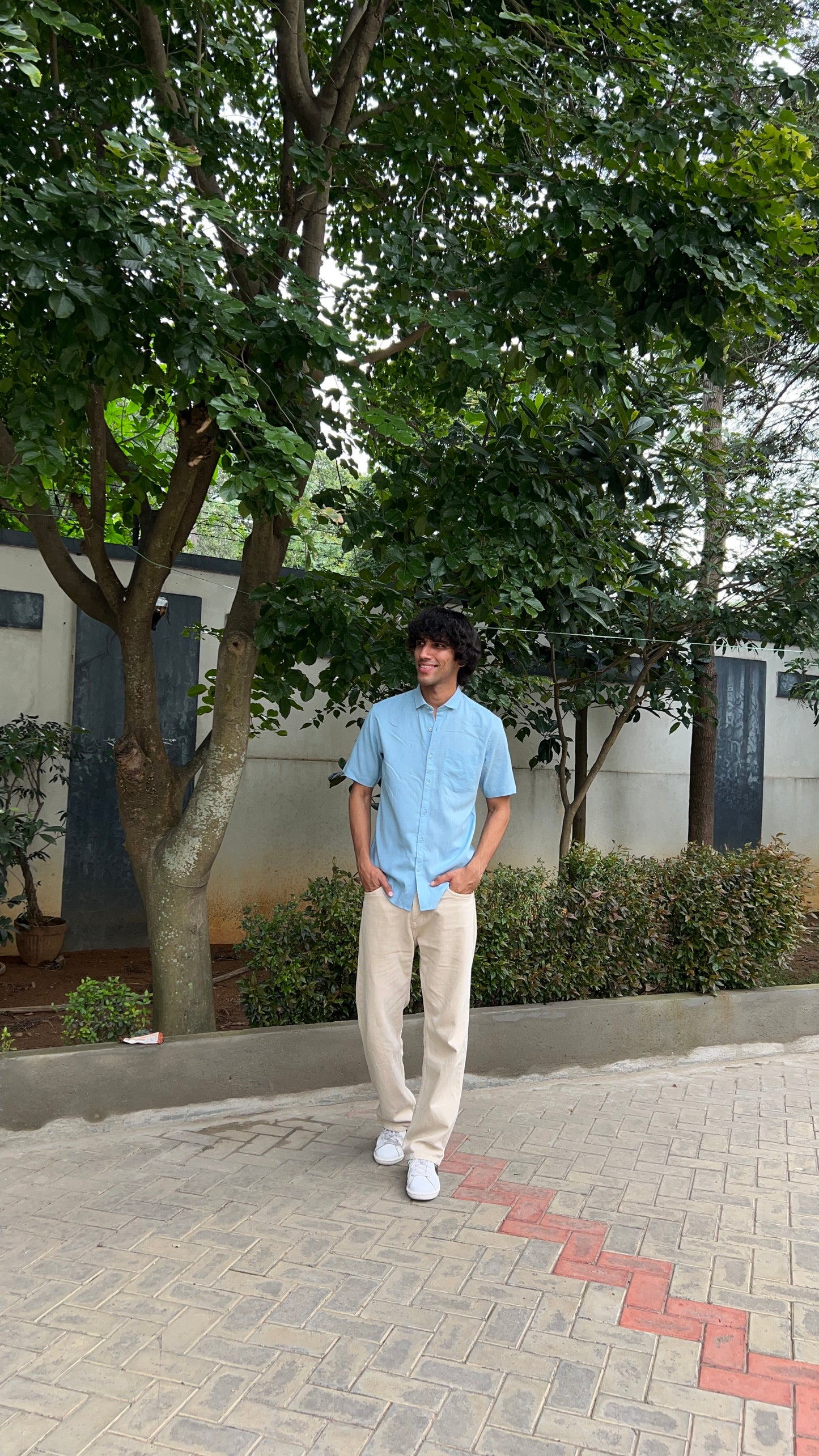 Light Blue Textured Cotton Half Sleeves Shirt