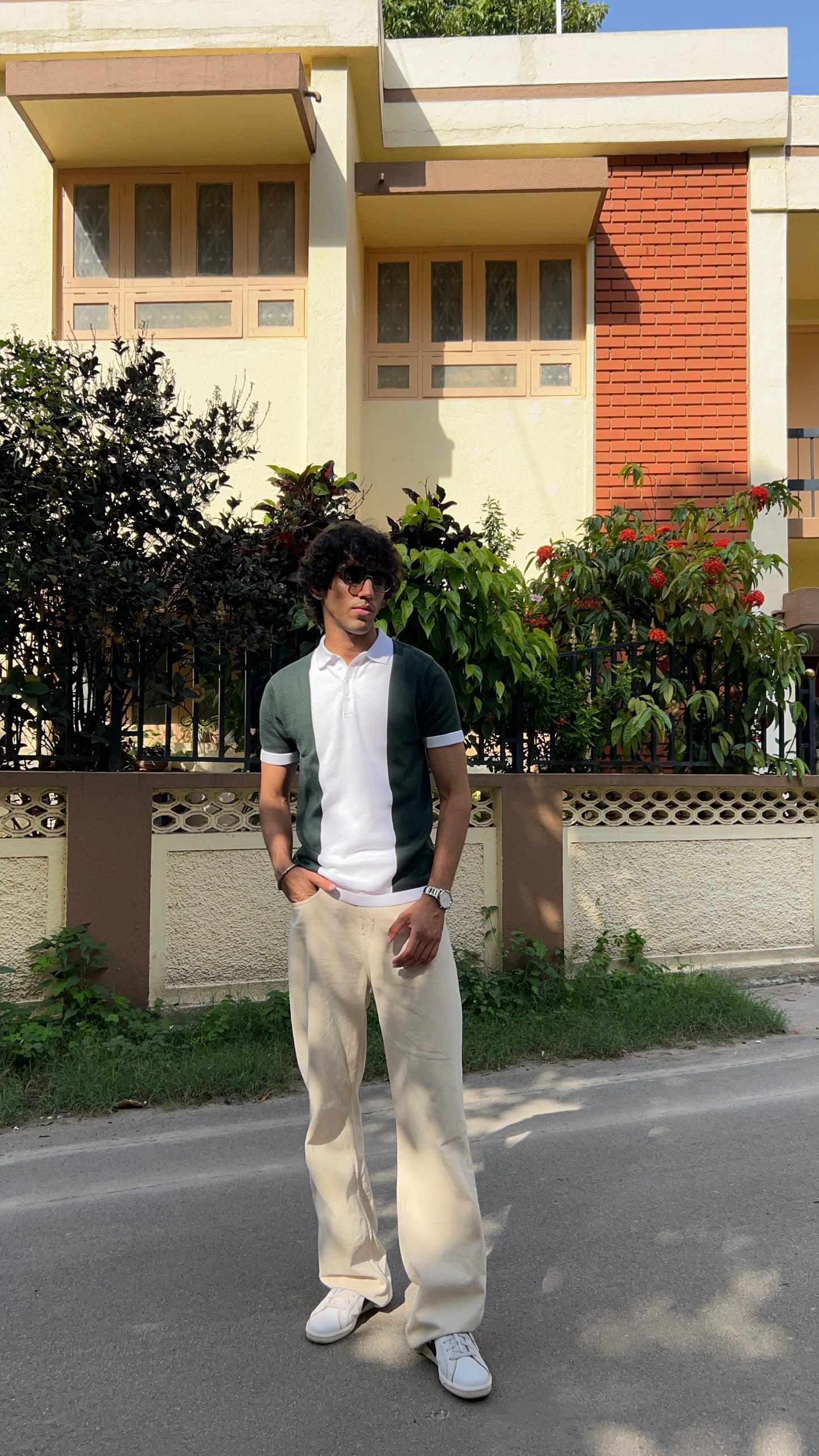 Ribbed Design Zipper Polo T-Shirt