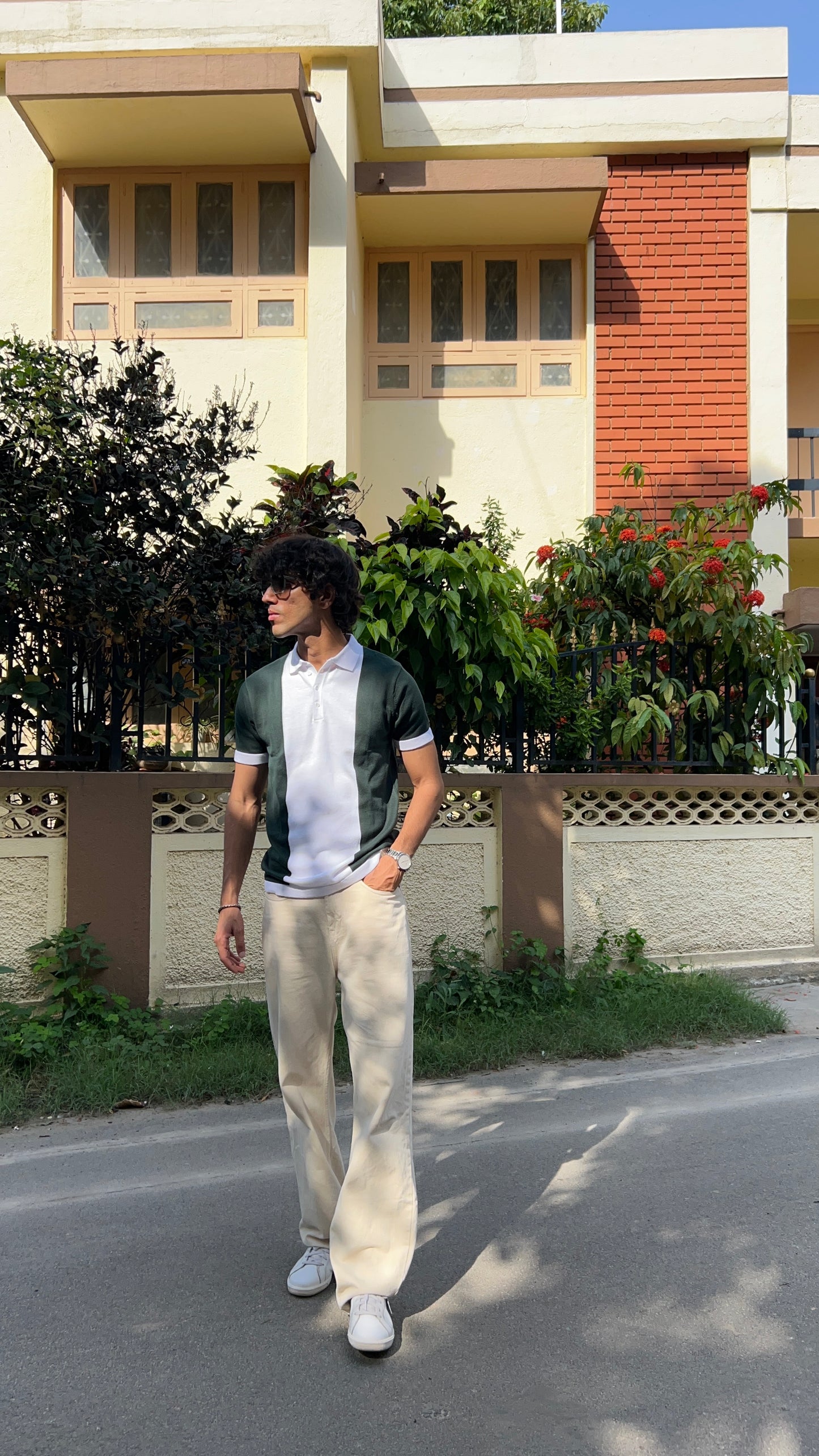 Ribbed Design Zipper Polo T-Shirt