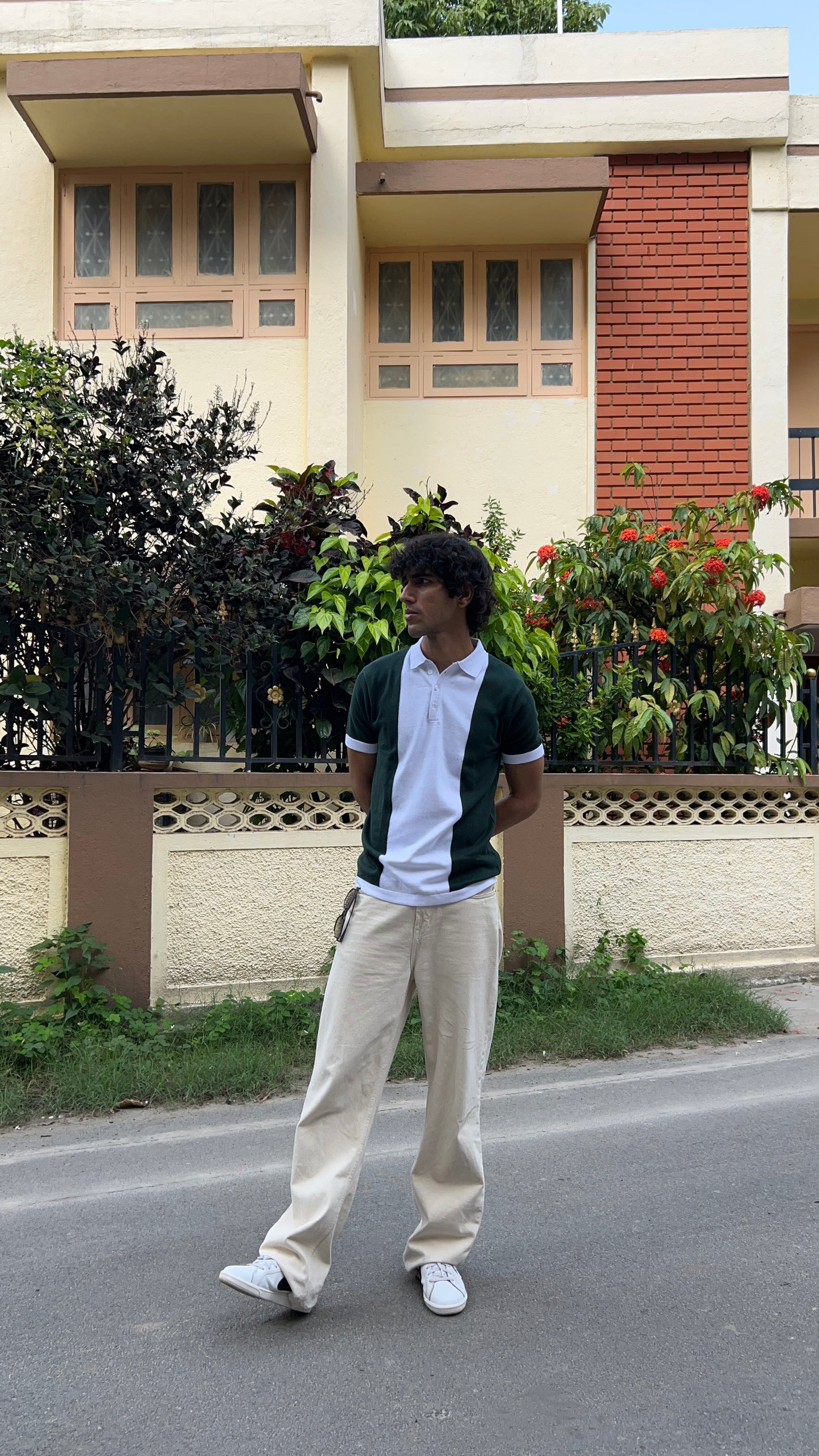Ribbed Design Zipper Polo T-Shirt