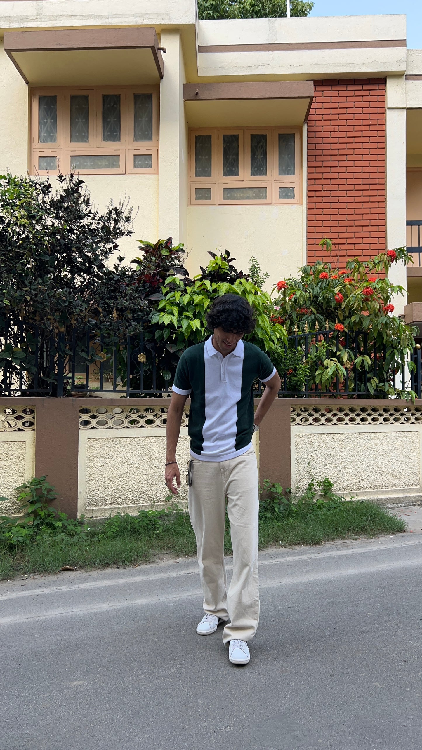 Ribbed Design Zipper Polo T-Shirt