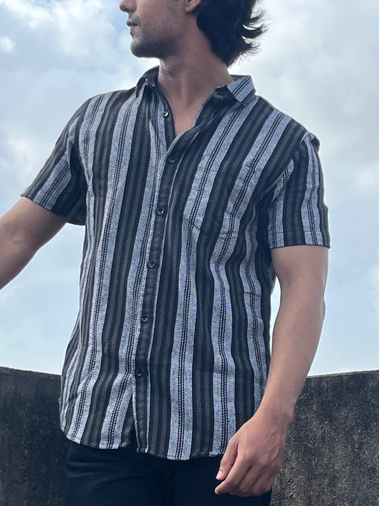 Black & Grey Multi-Stripe Textured Shirt