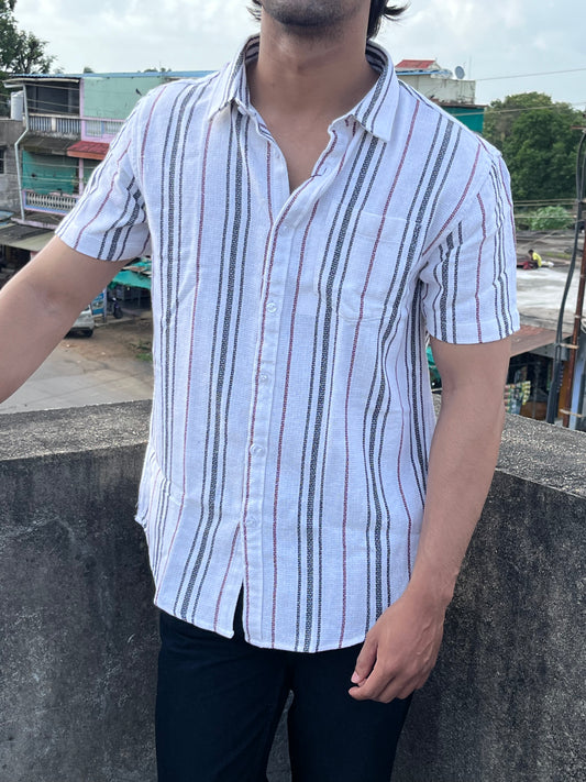 White Multi-Stripe Textured Shirt