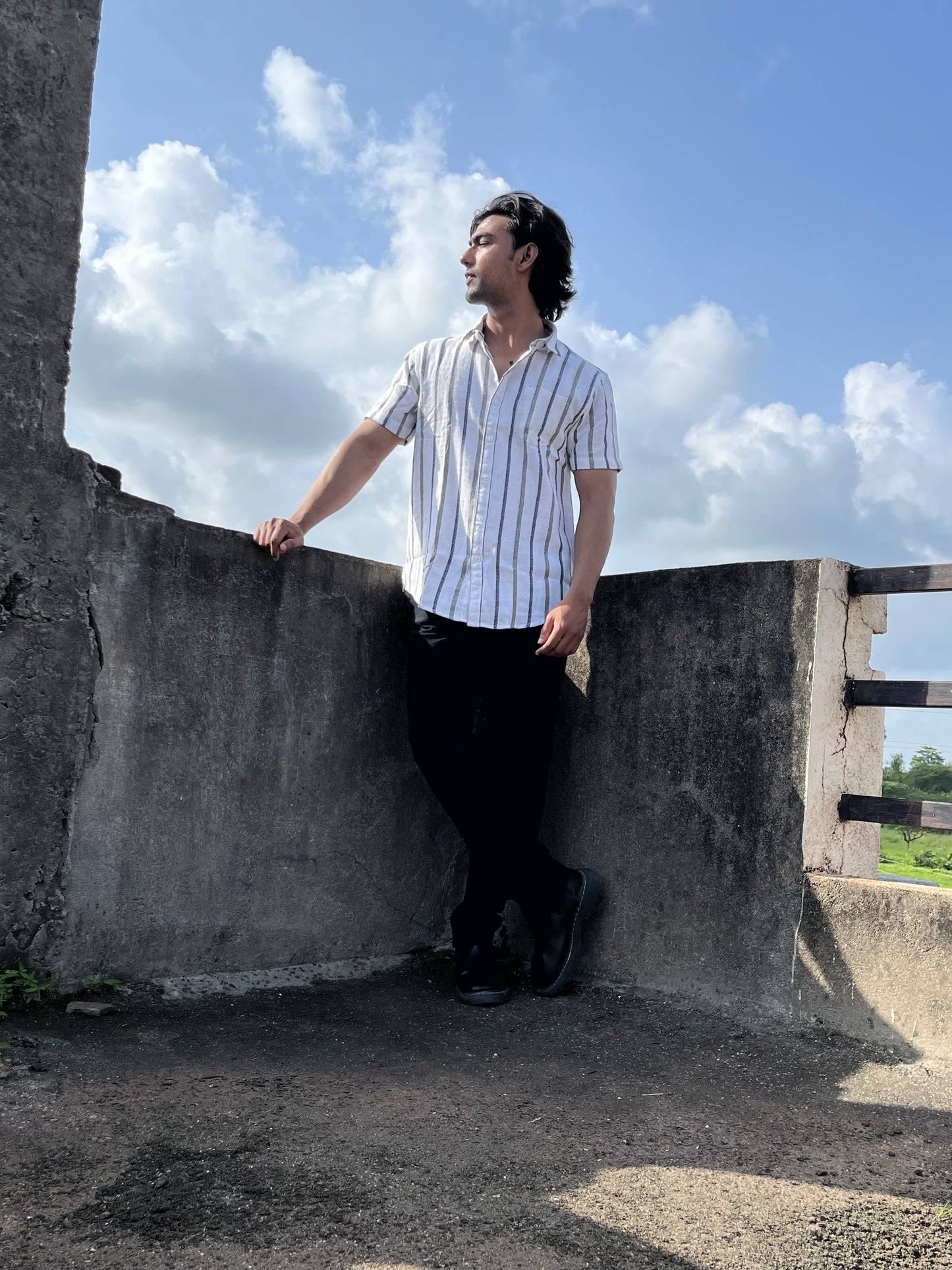 White Multi-Stripe Textured Shirt