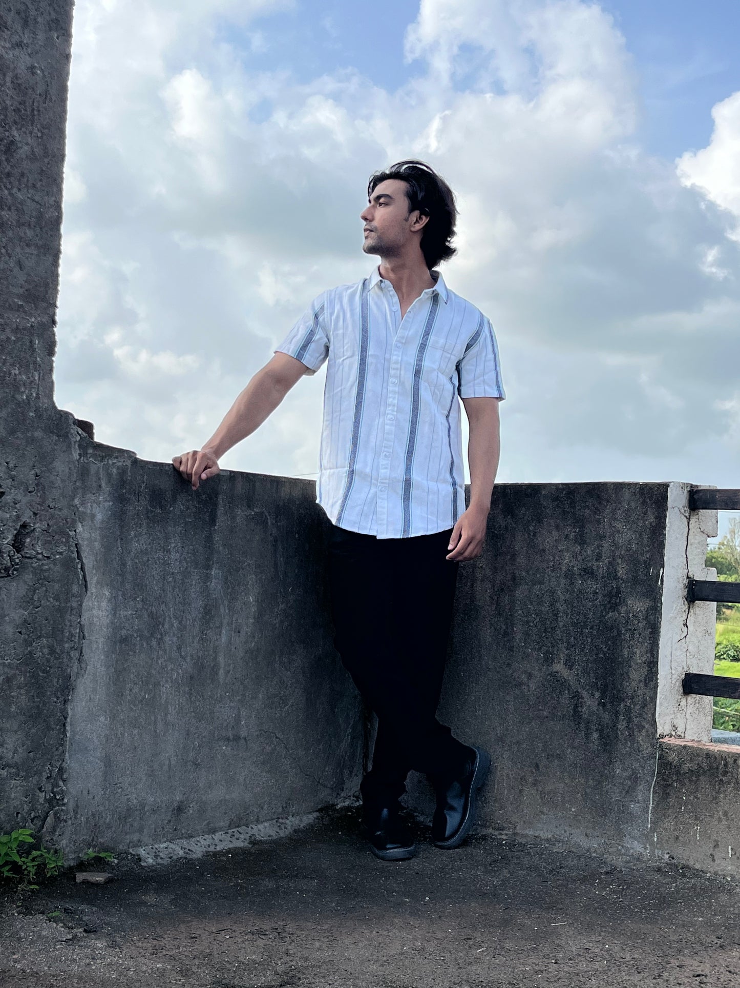 White Multi-Stripe Textured Shirt