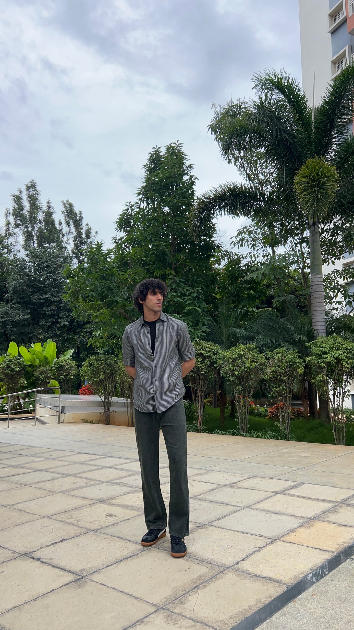 Dark Green Peached Cotton Baggy Trousers