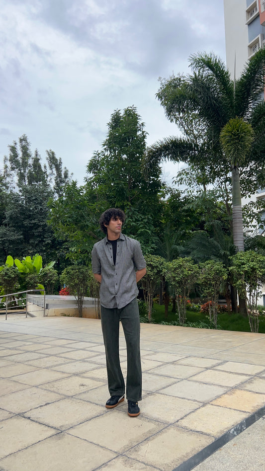 Dark Green Peached Cotton Baggy Trousers