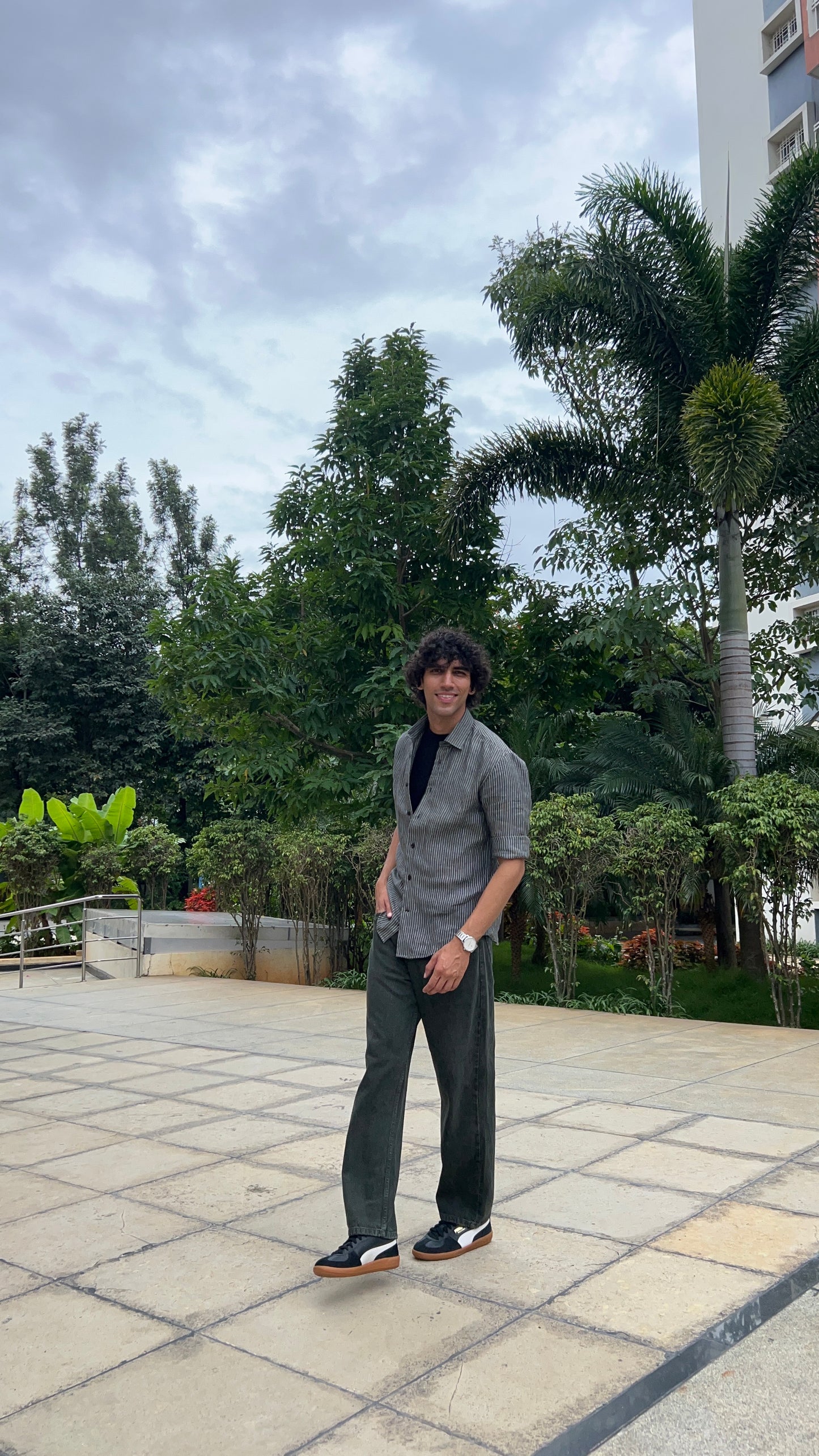Dark Green Peached Cotton Baggy Trousers