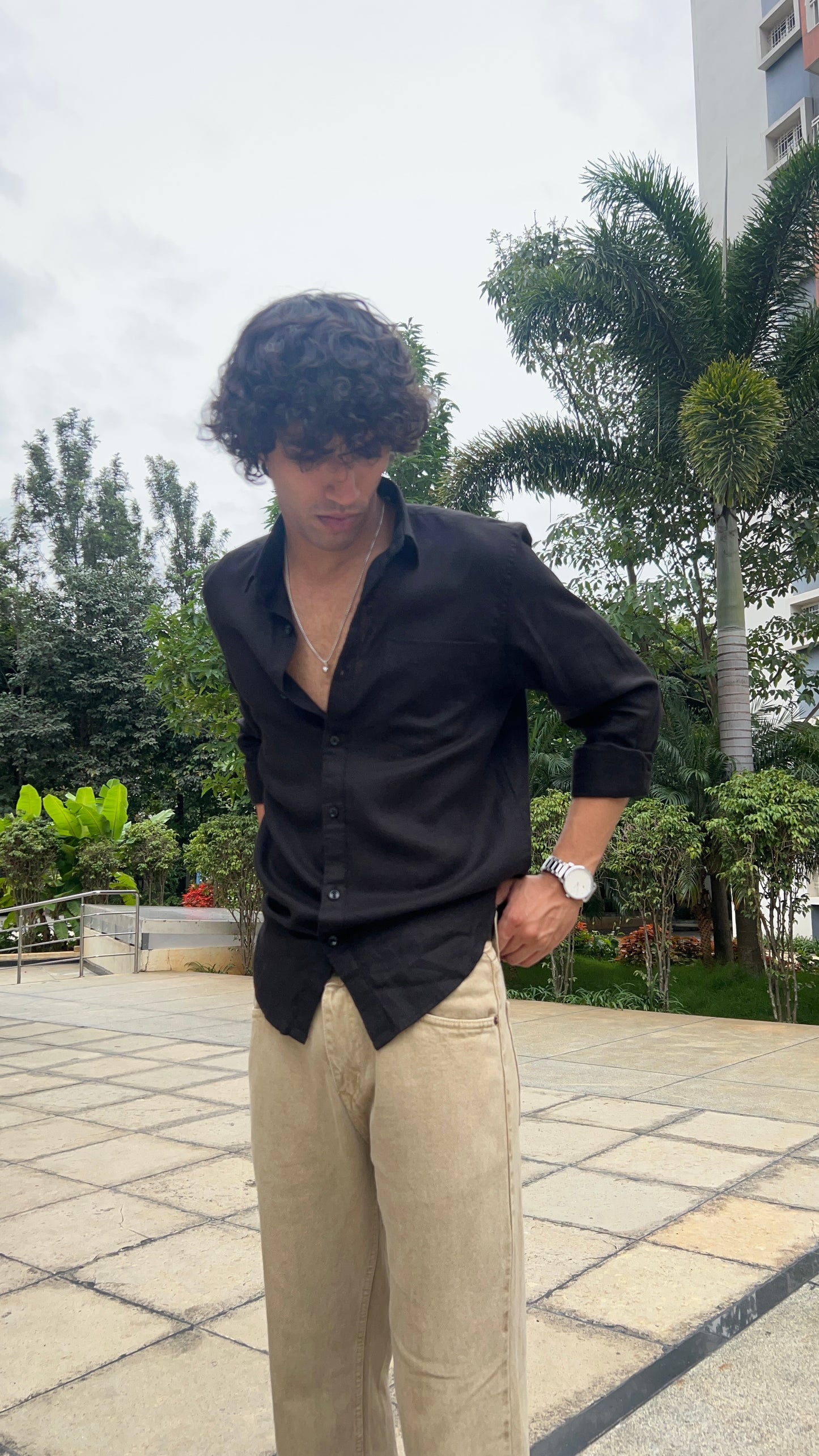 linen black shirt