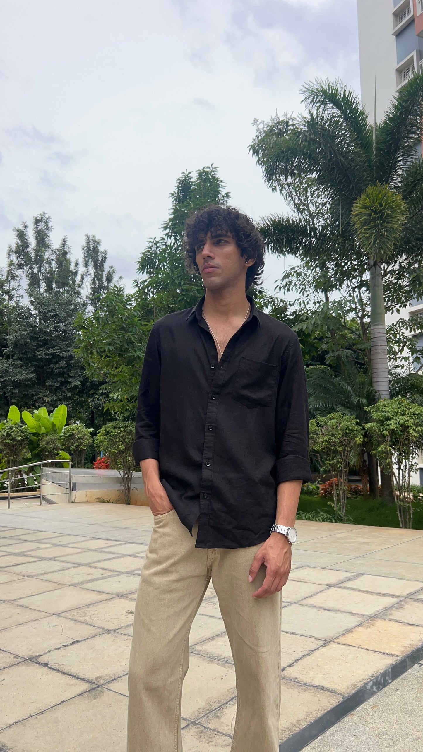 linen black shirt