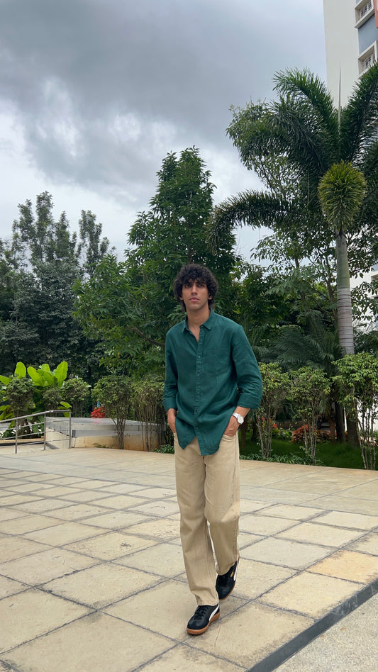 linen deep forest green shirt