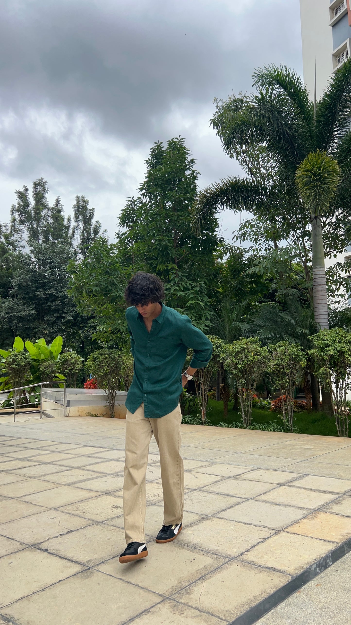 Linen deep forest green shirt