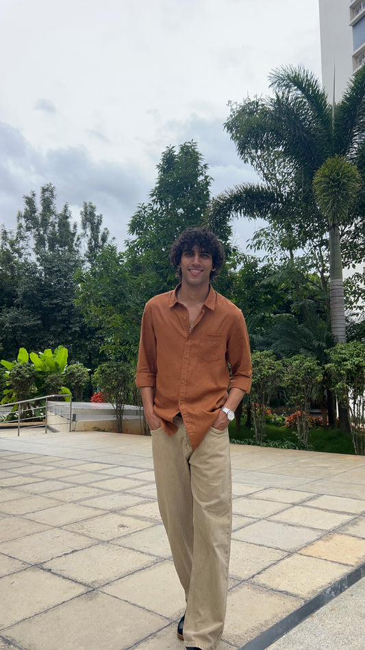 linen  warm rust brown  shirts