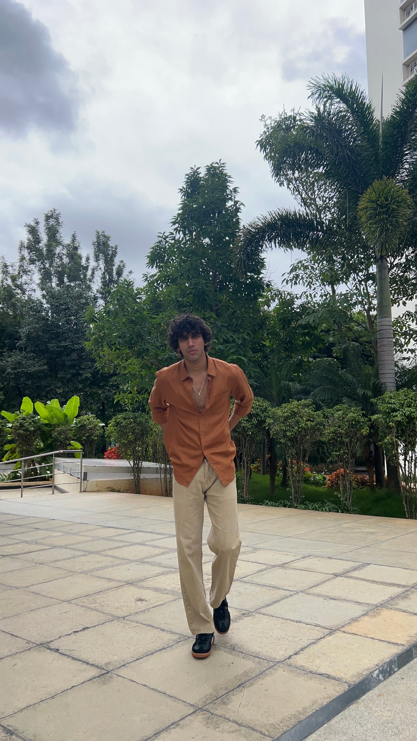 Light Olive Peached Cotton Baggy Trousers