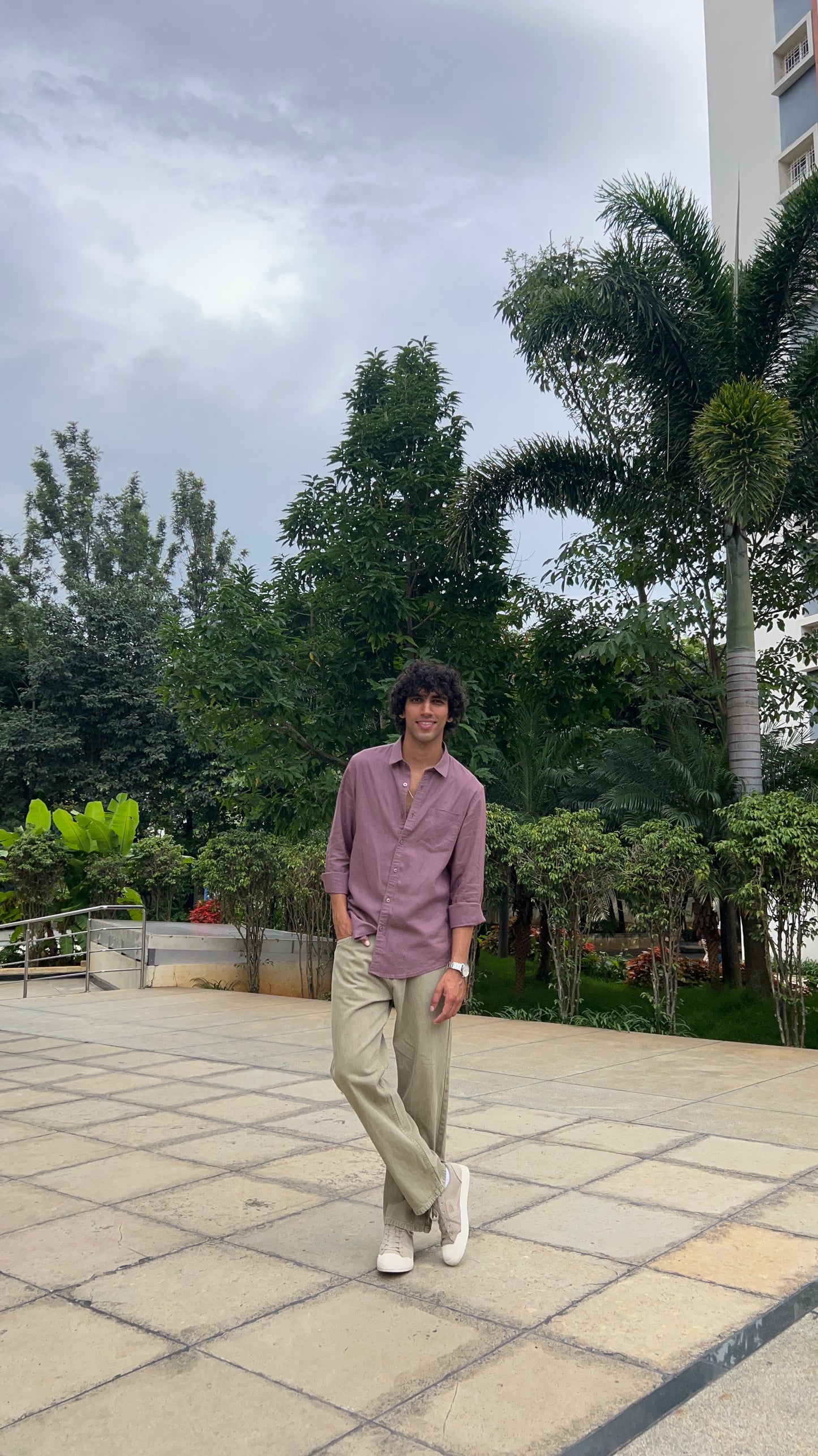 Light Olive Peached Cotton Baggy Trousers