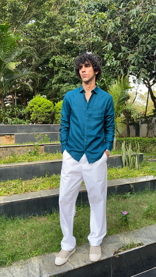 linen dark teal shirts
