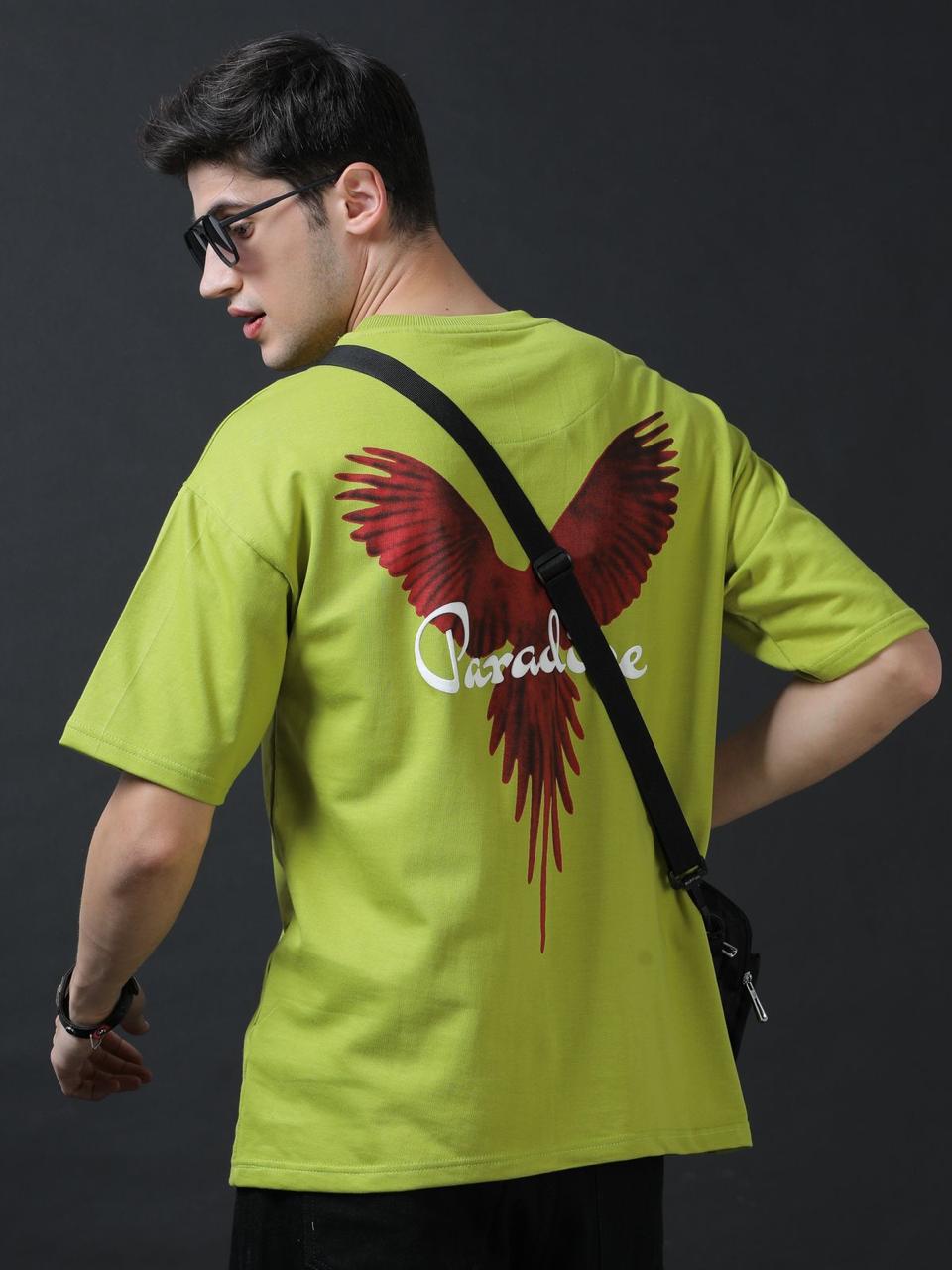 Paradise Parrot Green Printed Oversized Tee