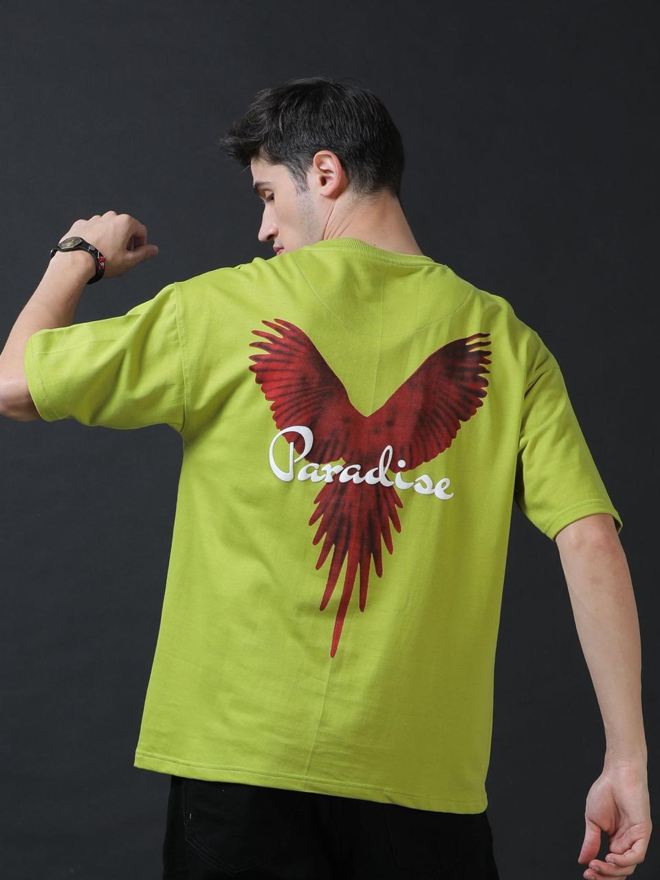 Paradise Parrot Green Printed Oversized Tee