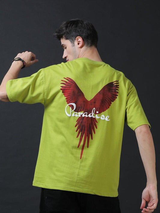 Paradise Parrot Green Printed Oversized Tee