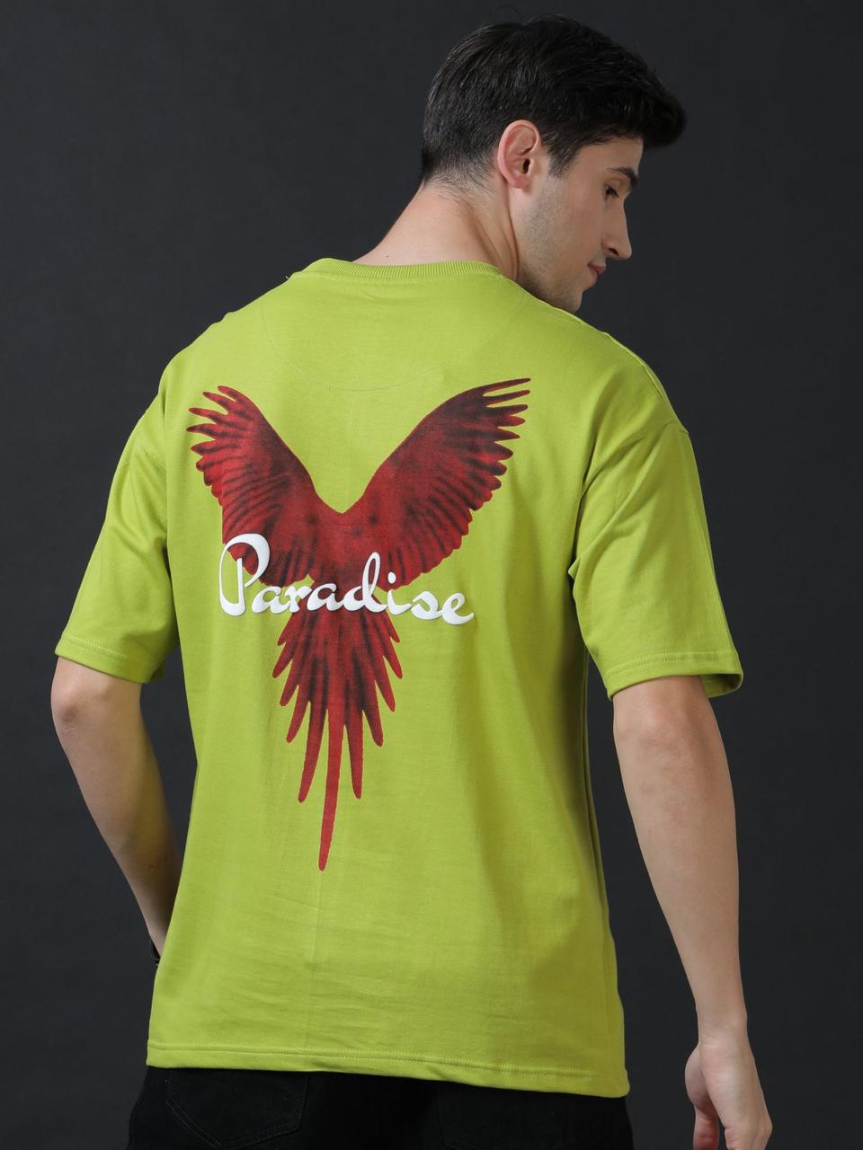 Paradise Parrot Green Printed Oversized Tee