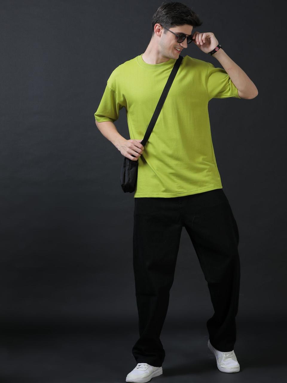 Paradise Parrot Green Printed Oversized Tee