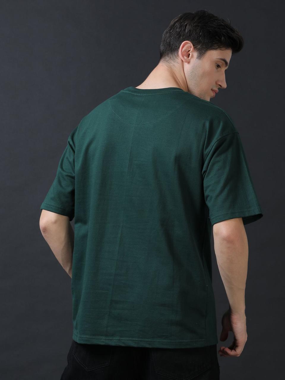 Just Ride Never Stop Dark Green Printed Oversized Tee