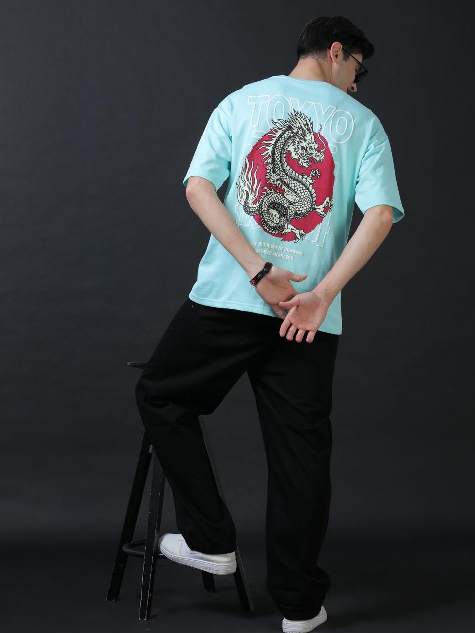 Dragon Blue Printed Oversized Tee