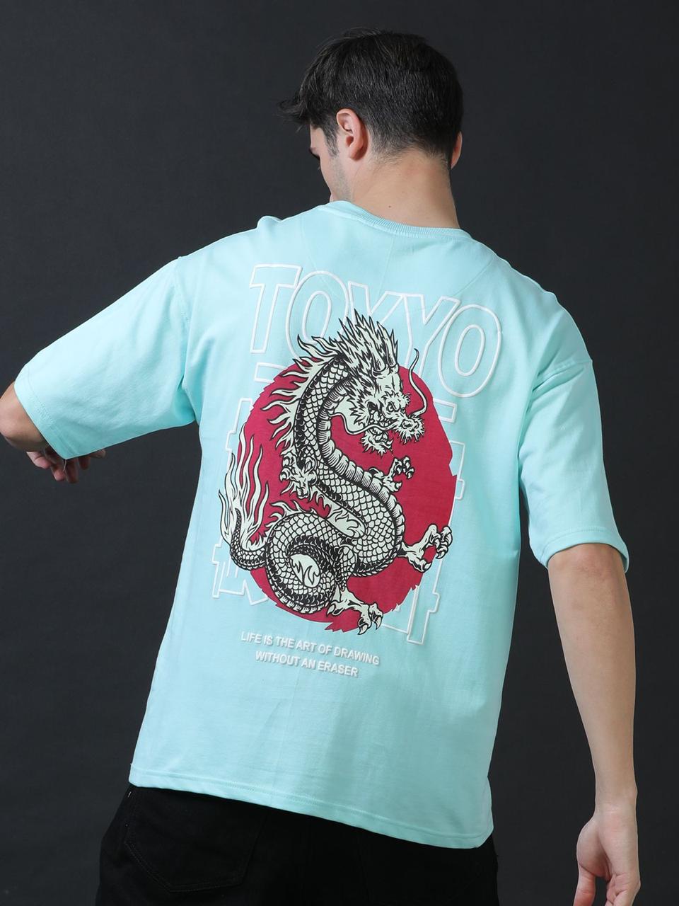 Dragon Blue Printed Oversized Tee