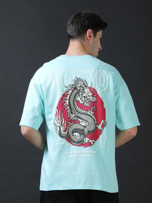 Dragon Blue Printed Oversized Tee