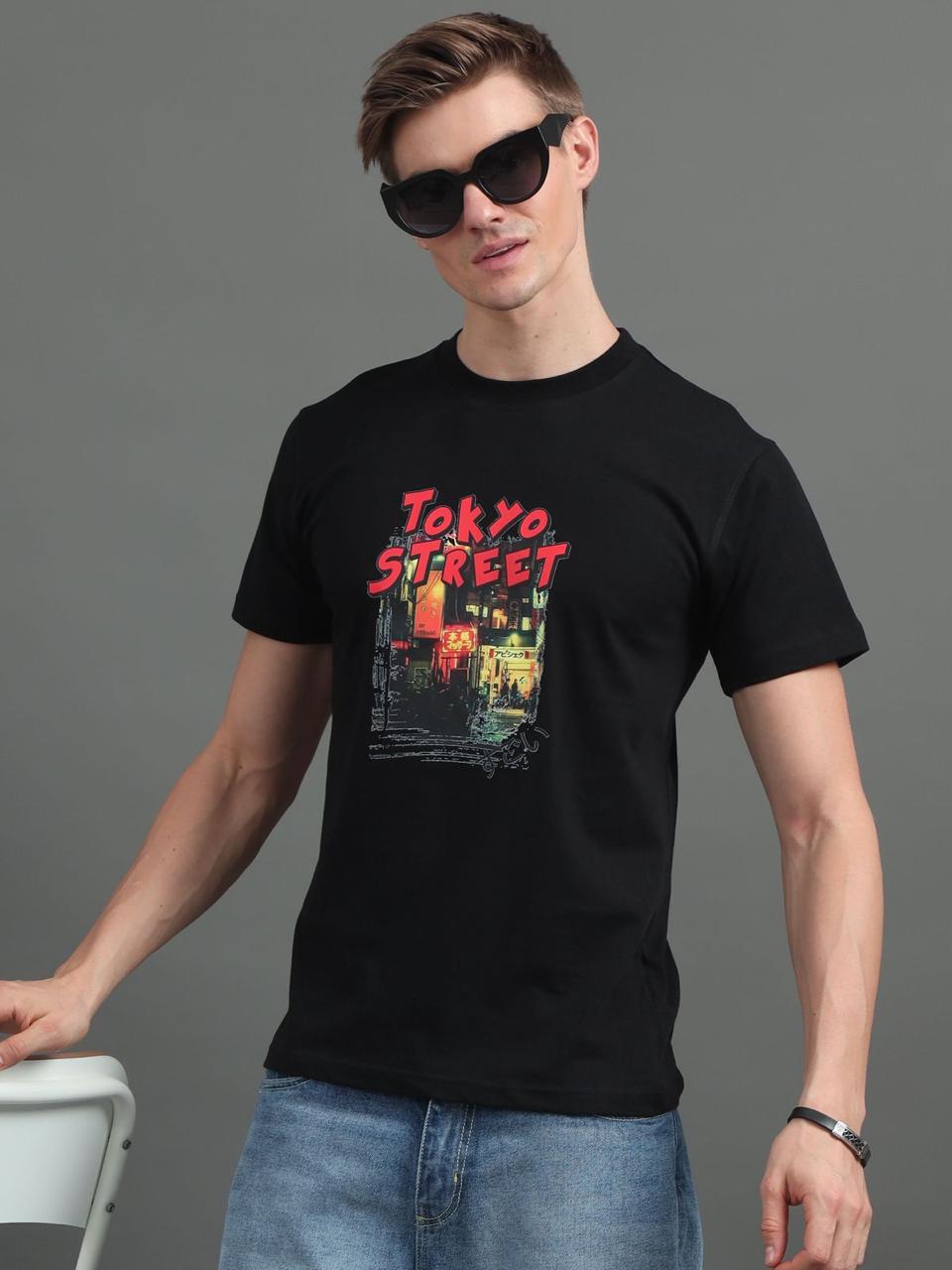 Tokyo Street Black Printed Tee