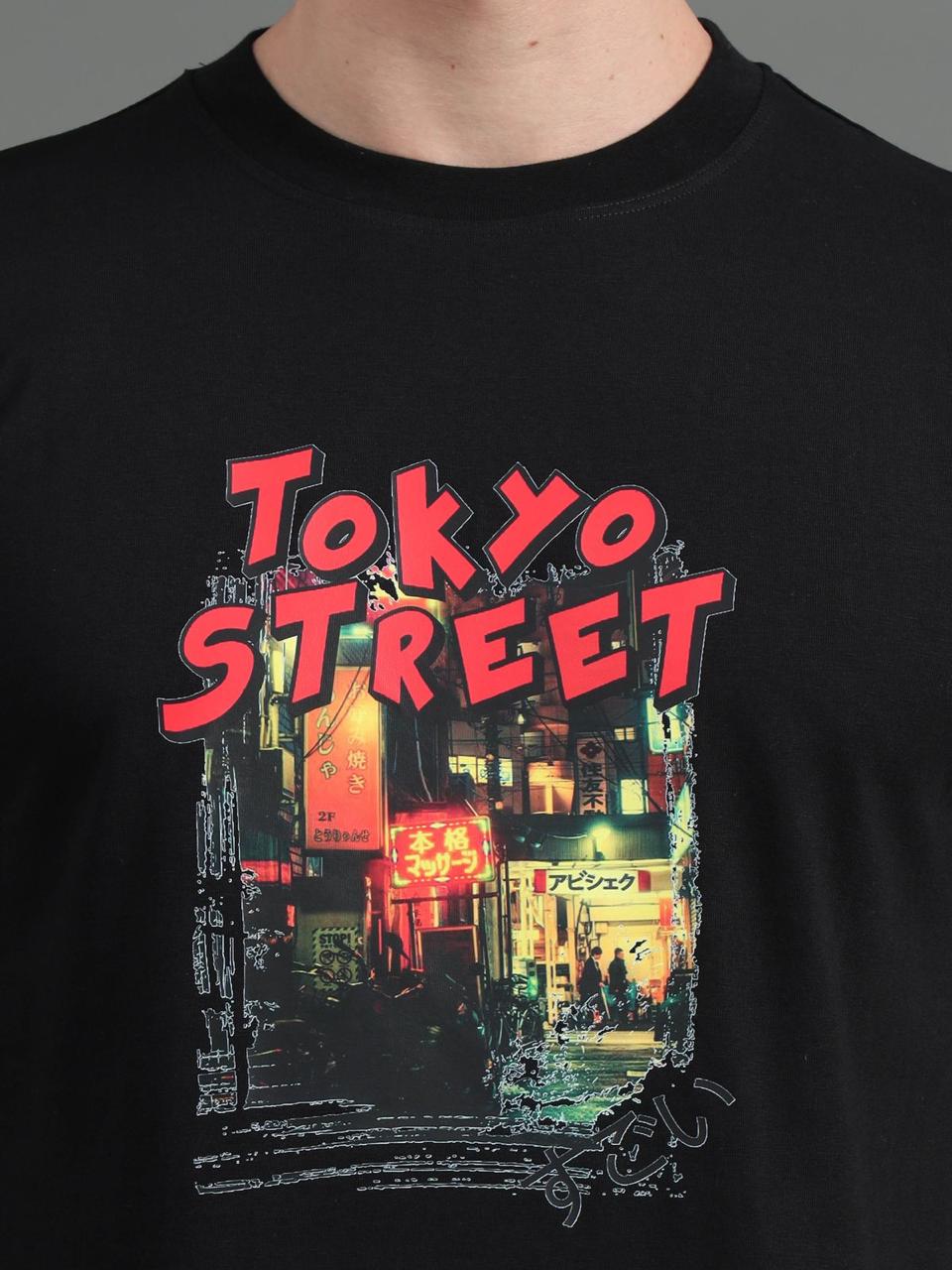 Tokyo Street Black Printed Tee