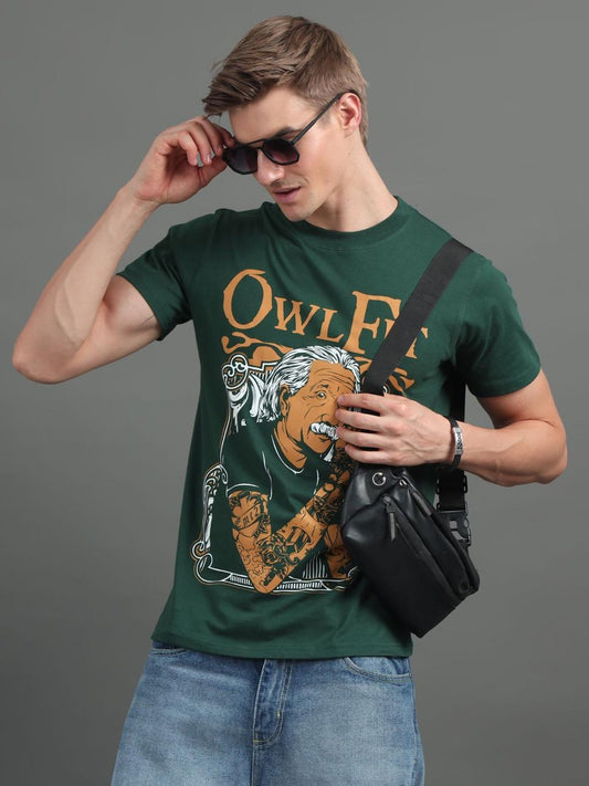 Owl Fit Dark Green Printed Tee