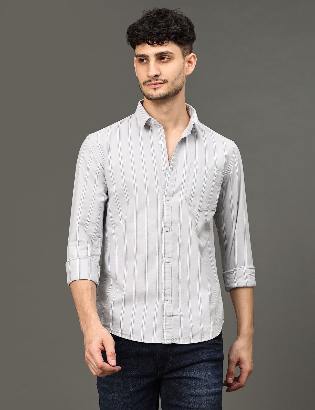 Beige Lines Full Sleeve Shirt