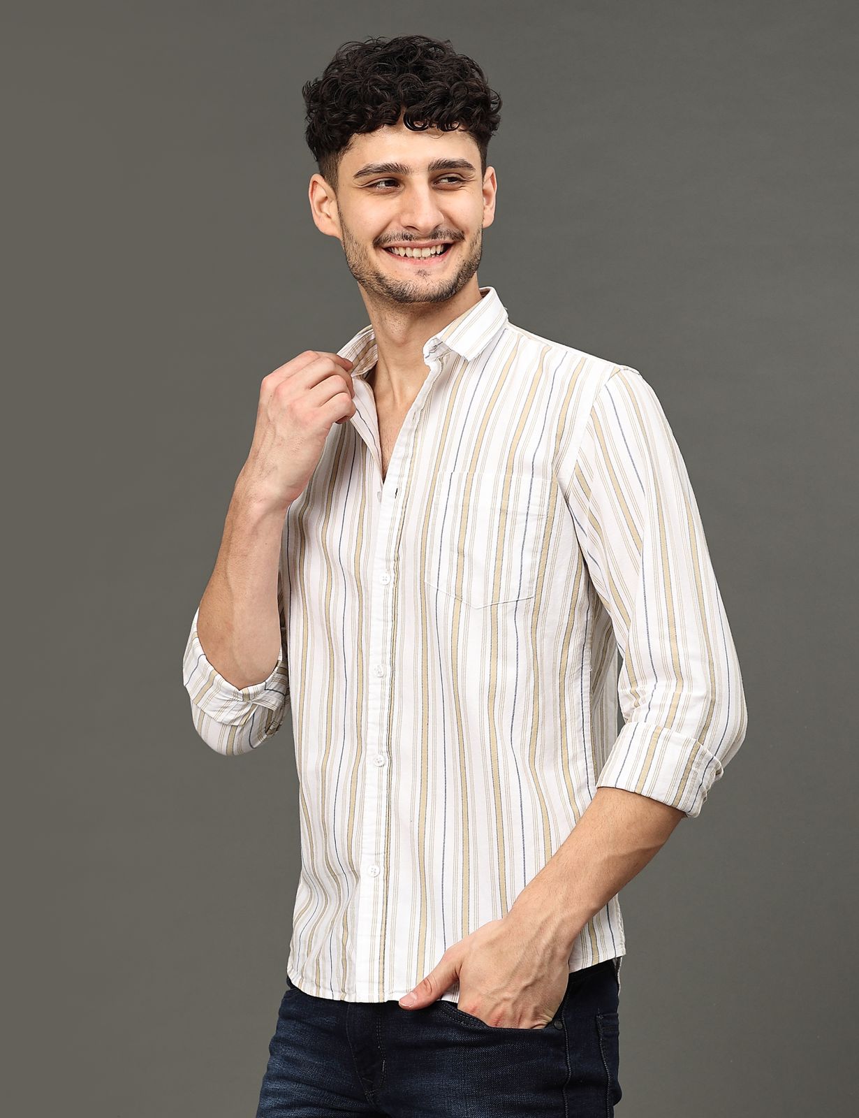 Beige Lines Full Sleeve Shirt