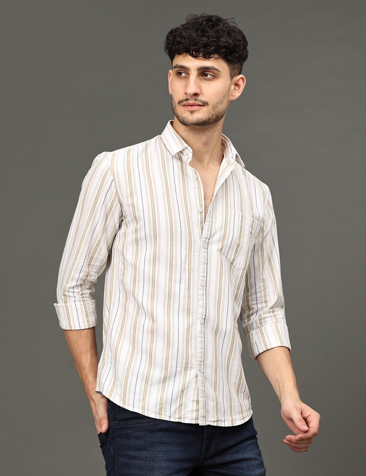 Beige Lines Full Sleeve Shirt