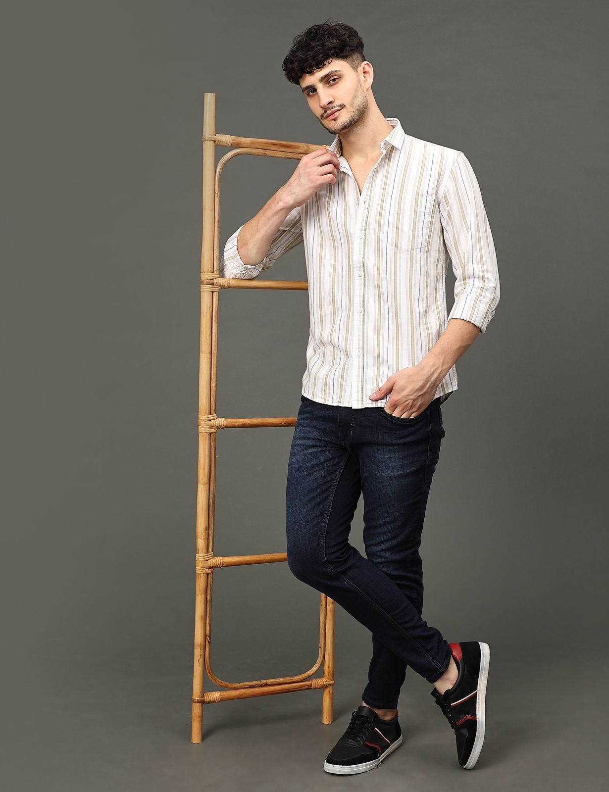 Beige Lines Full Sleeve Shirt