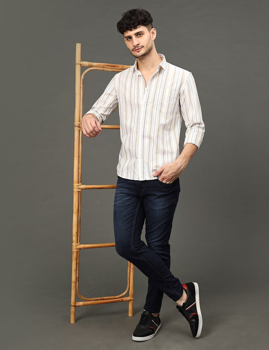 Beige Lines Full Sleeve Shirt