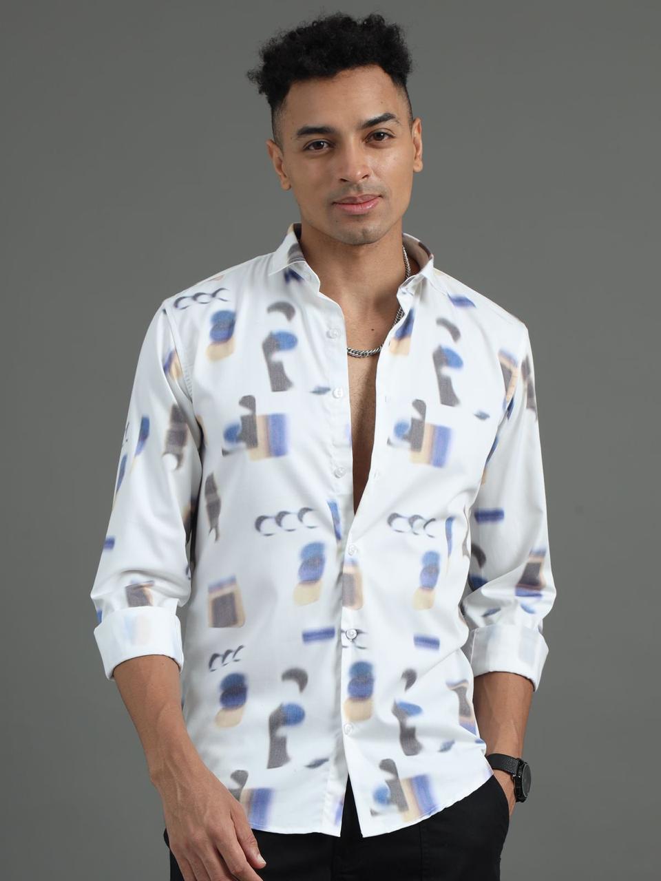 Geo Print White Full Sleeve Shirt