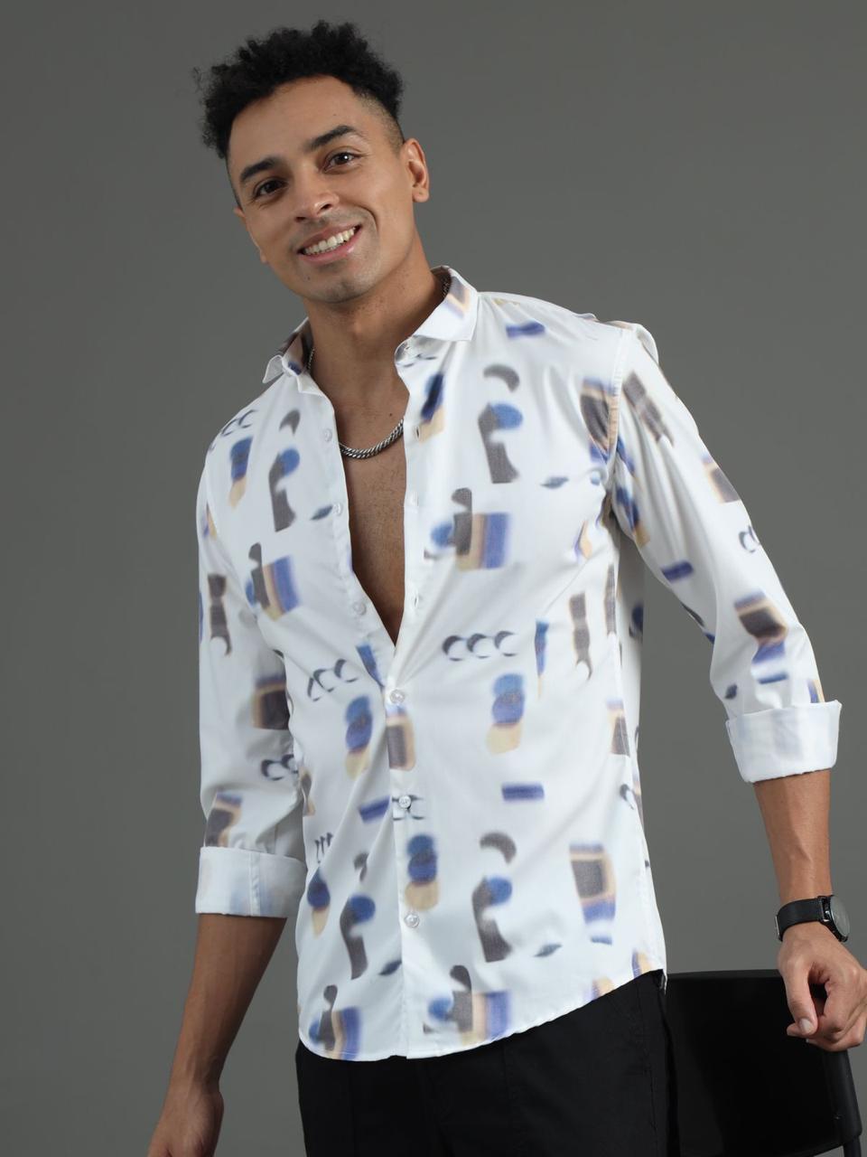Geo Print White Full Sleeve Shirt