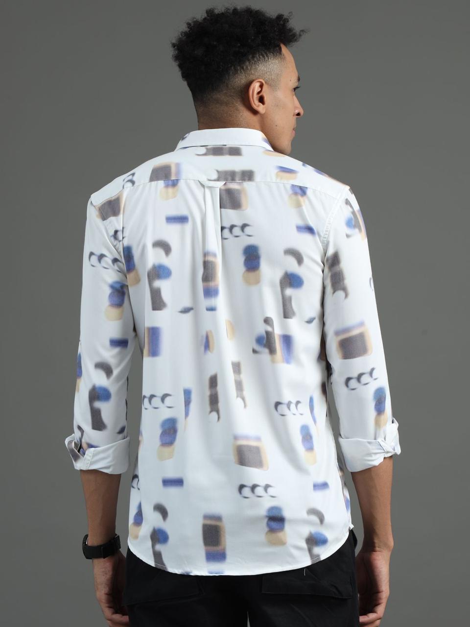 Geo Print White Full Sleeve Shirt