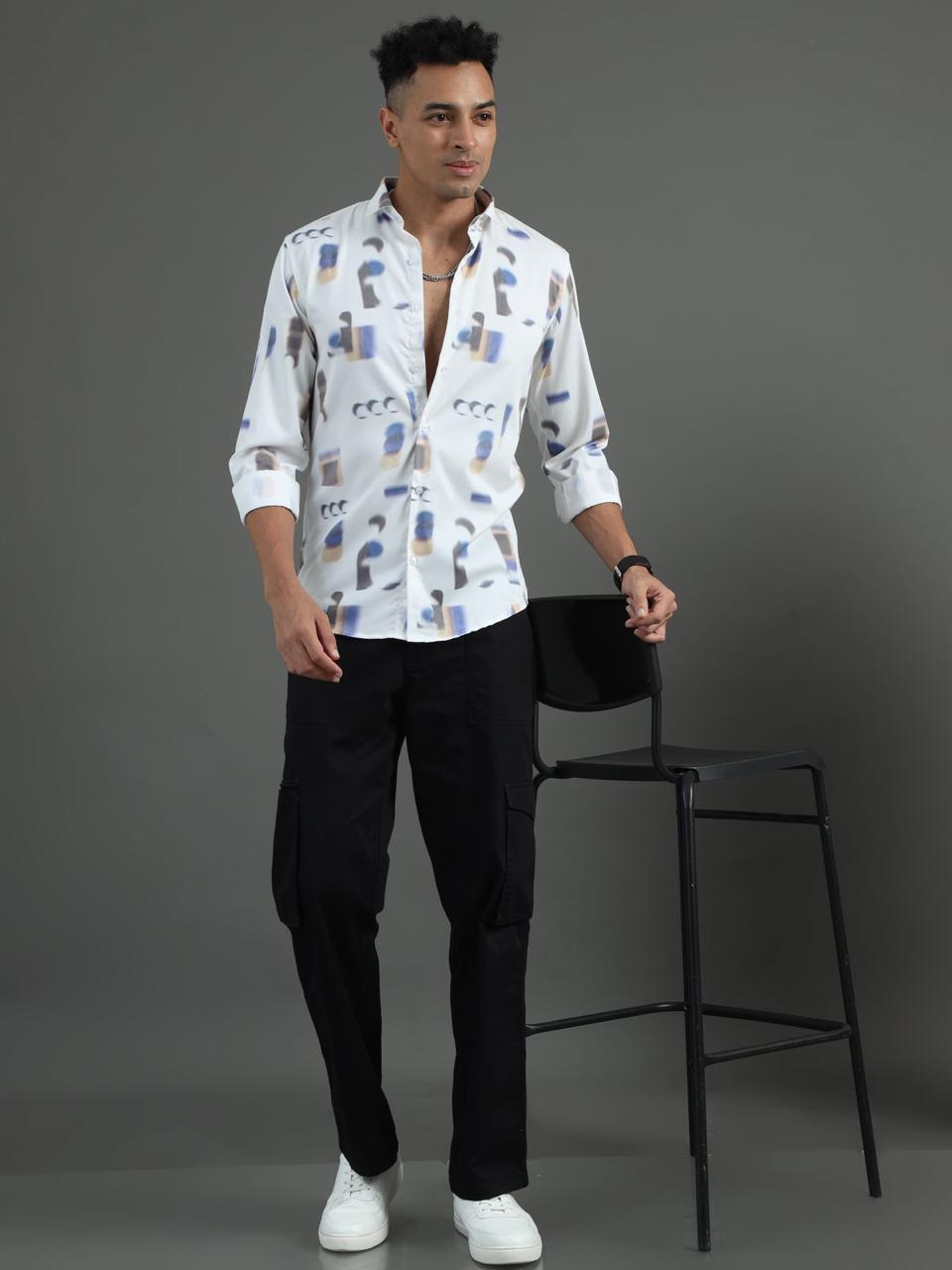 Geo Print White Full Sleeve Shirt
