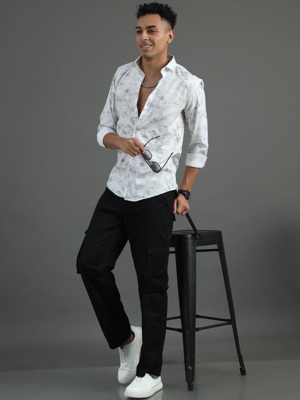 Marble Print Grey Full Sleeve Shirt