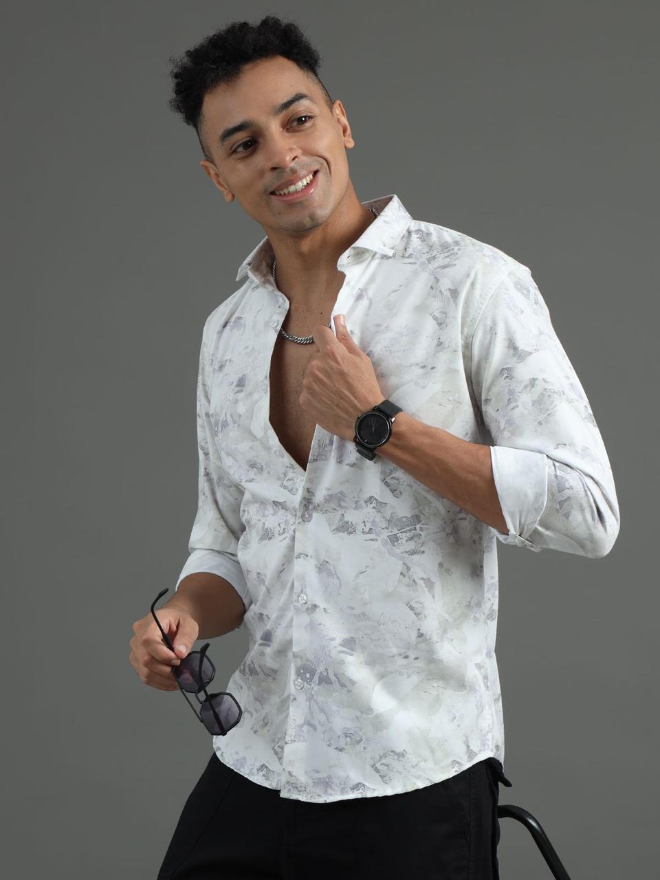Marble Print Grey Full Sleeve Shirt