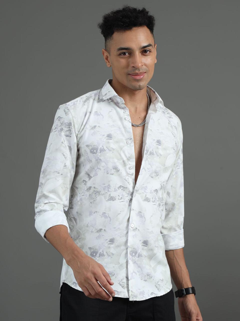 Marble Print Grey Full Sleeve Shirt