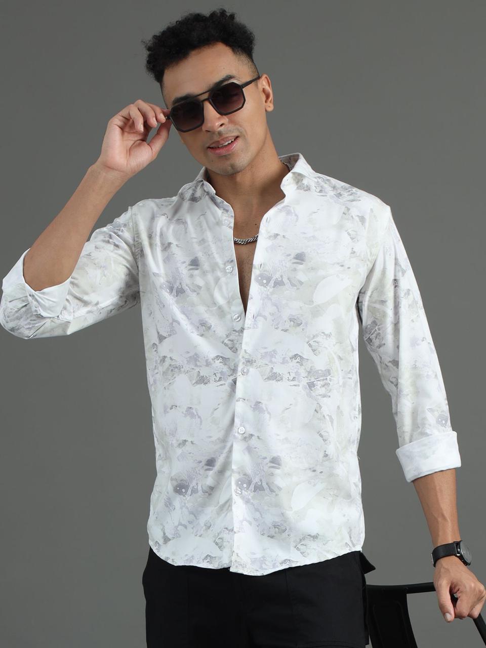 Marble Print Grey Full Sleeve Shirt