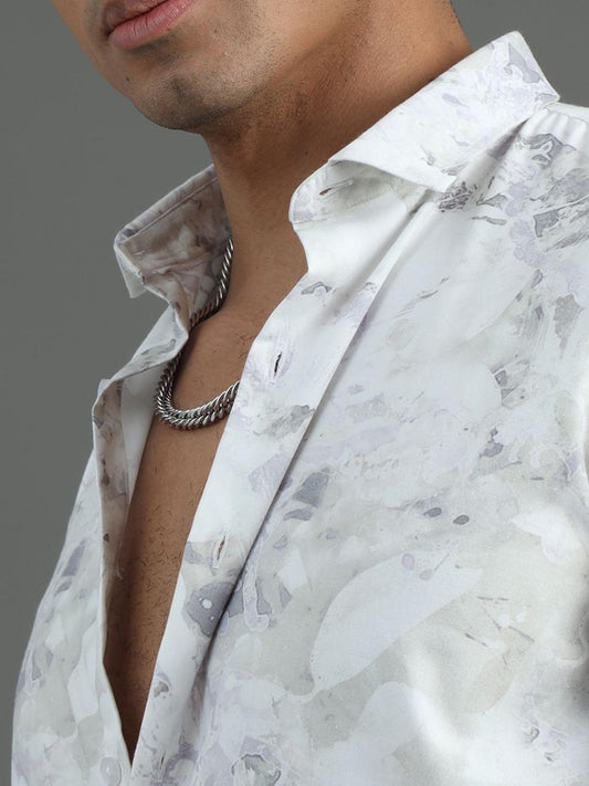 Marble Print Grey Full Sleeve Shirt