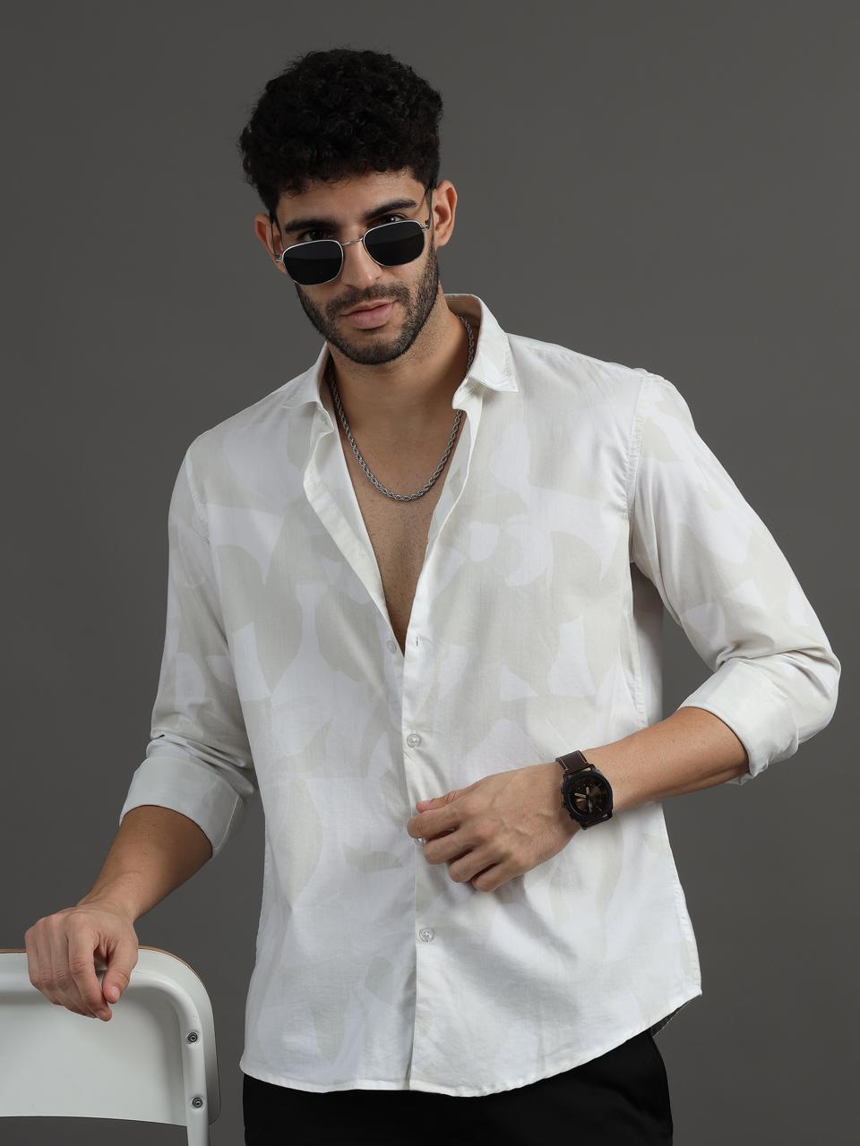 Floral Light Beige Full Sleeve Shirt