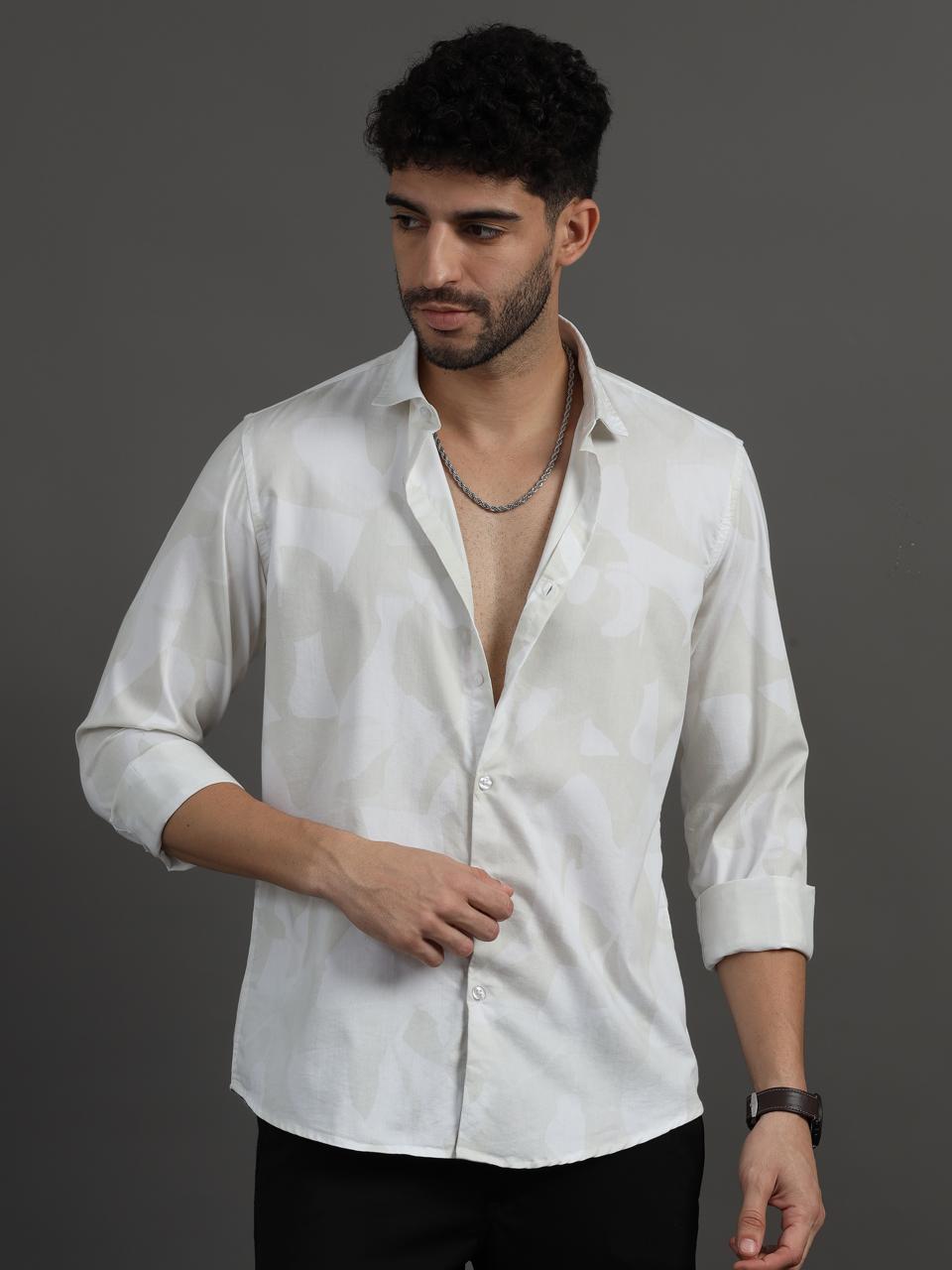 Floral Light Beige Full Sleeve Shirt